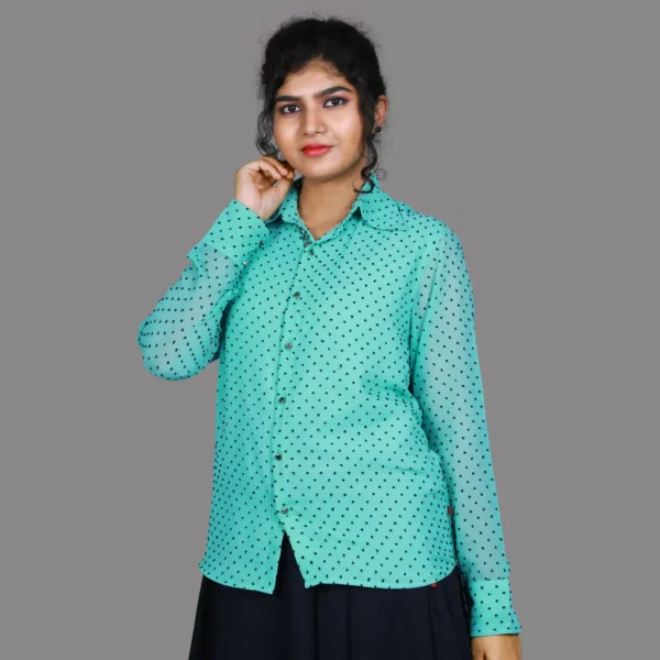 Purssian Blue Polka Dot Print Shirt