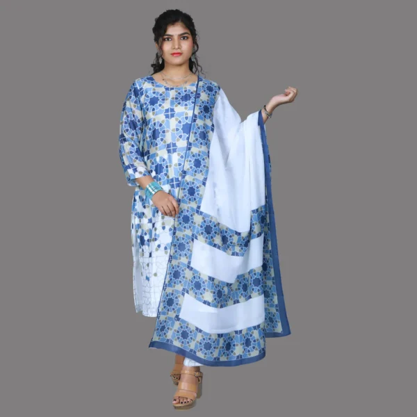Chinan Chiffon Round Neck with 3/4 Sleeves - Festive Kurti Set