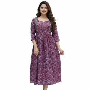 Dusty Mauve Midi-Length A-Line Maternity /mother wear Dress with Three-Quarter Sleeves