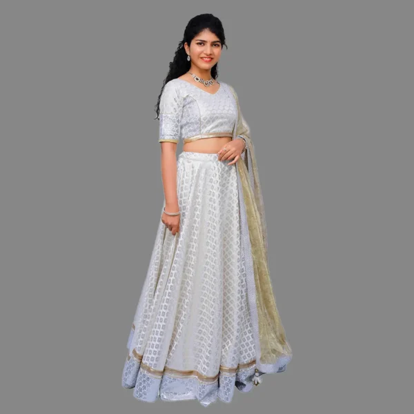 Half White & Gold 3 Piece Lehenga Set