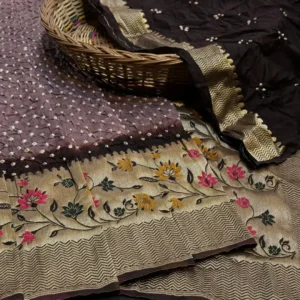 Paithani Bandhej Saree, Brinjal Color - Best Fashion Boutique in Hyderabad