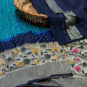 Pethani Bandhej Saree blue Color - Top Fashion Boutique in Hyderabad
