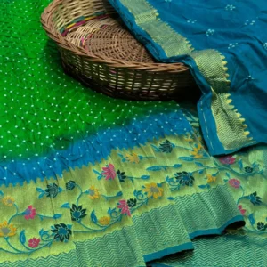 Pethani Bandhej Saree green - Famous Fashion Boutique in Hyderabad