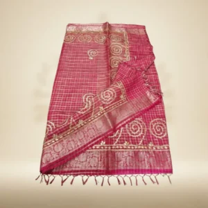 pink and silver checkered saree by Charukriti— Famous fashion boutique in Hyderabad